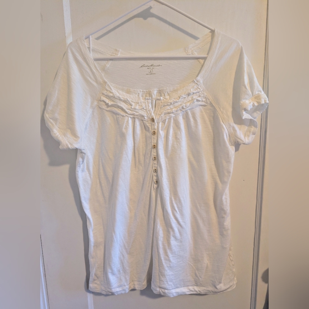 Eddie Bauer White Short Sleeve Blouse